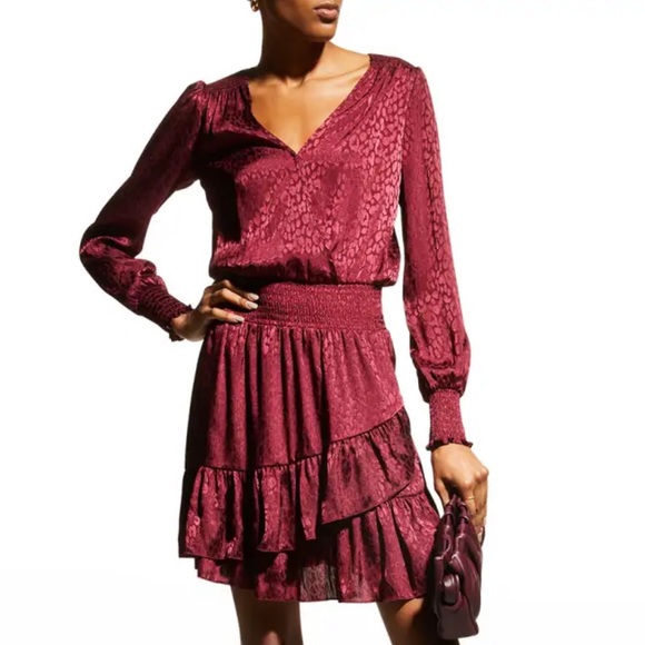 Michael Kors Dark Ruby Red Leopard Print Embossed Ruffle Dress, NWT!! - Picture 1 of 7